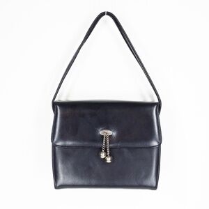 Purstyle Vintage 50s 60s MCM Dark Blue Box Bag Silver-Tone Ball Chain Hardware